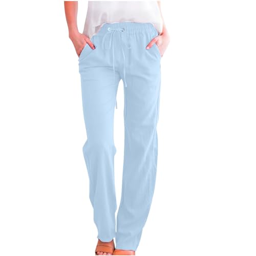 Image of Linen Pants Women 2026 Spring Summer Fashion Straight Leg Pant Dressy Casual High Waisted Loose Trousers with Pockets