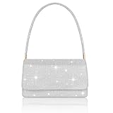 Toptime Clutch Silber, Glitzer Handtasche Damen Klein mit 2 Fächern, Pailletten Abendtasche mit Tragegriff, Elegant Silberne Tasche Schultertasche Damen für Abschlussball, Hochzeit, Bankett, Party
