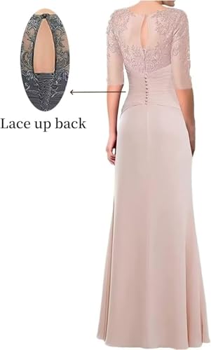 Chiffon Mother of The Bride Dresses for Women Lace Appliques Ruched Waist Formal Gown for Weddings Prom Dress2