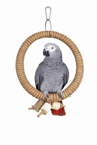 Image of KSK Natural Jute Rope Bird Swing for Medium & Large Parrots | Strong Wooden Perch Hanging Swing Toy | Cage Accessory for African Grey, Amazon, Cockatoo, Macaw