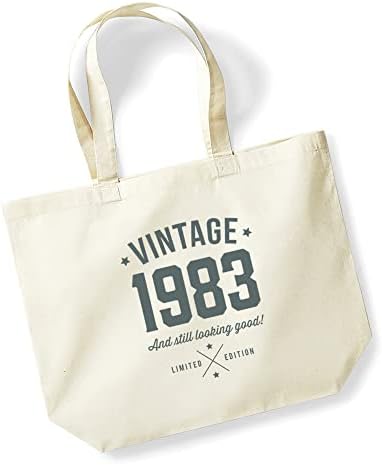 Design, Invent, Print! 40th Birthday Gift Bag Keepsake for Women Cotton Tote Shopping Bag 40 Present Idea 39 x 35 x 13.5cm (Natural)