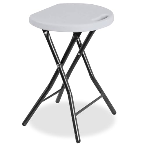 Acomoda Textil – Taburete Bajo de Coctel Portátil para Jardín, Terraza y Patio. Asiento Plegable de Interior y Exterior Resistente y Duradero, Color Blanco 30x30x45 cm.