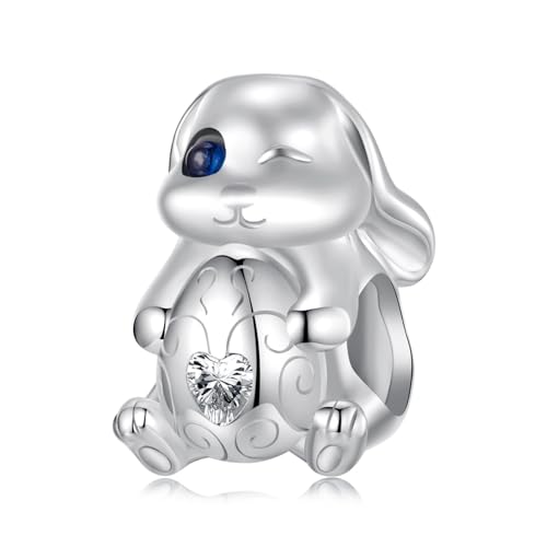 ZUOHUI Perline con ciondolo a forma di uovo di Pasqua in argento sterling 925 da donna, compatibili con bracciali Pandora/Troll, creazione di gioielli fai da te primaverili(SCC3042)