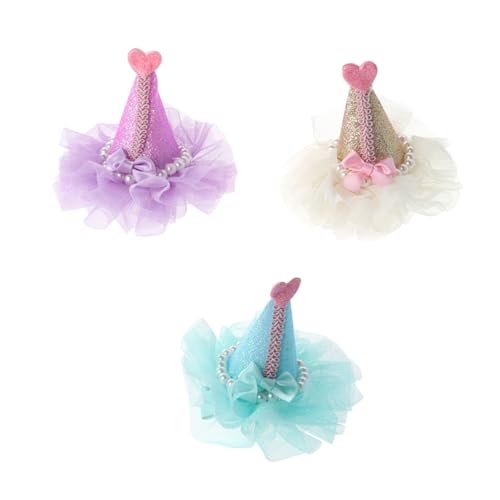 ifundom 3Pcs Adorable Pet Hair Clips Birthday Party Hats for Dogs Cats Purple for Themed Events Photo Shoots Dress Up Fun