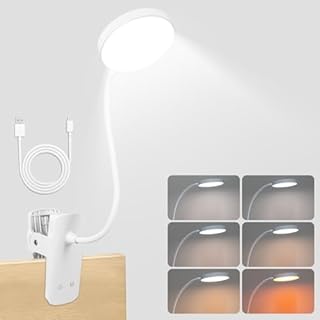 Luce per Lettura Libri a Letto, Lampada da Lettura, Luce da Lettura, Lampada Senza Fili 6 Colori e 5 Livelli Di Luminosità, Flessibile a 360° con Collo d'Oca, Cri 80, Lampada con Pinza per Studiare