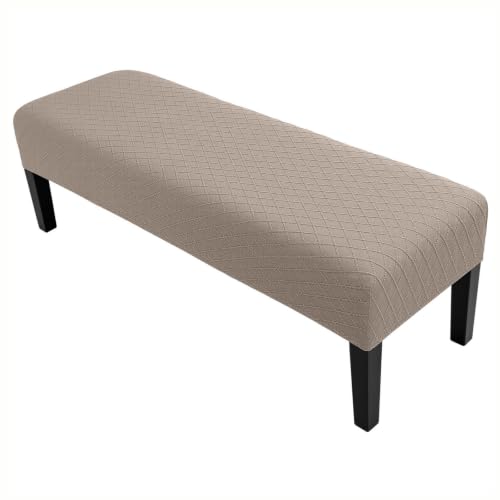 Image of SearchI Dining Bench Cover, Stretch Washable Long Bench Seat Covers, Rectangle Dining Table Bench Slipover for Dining Room, Living Room, Kitchen(Khaki Jacquard)
