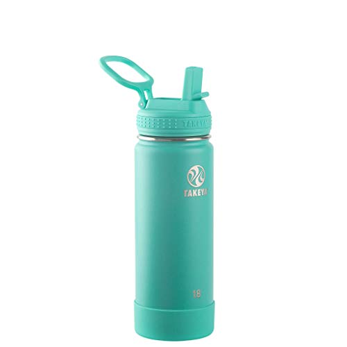 Image of Takeya 18 oz Actives Stainless Steel Water Bottle with Straw Lid - Leakproof, Double-Wall Insulated, Keeps Drinks Cold 24 hrs /Hot 12 hrs, BPA-Free, Powder-Coated, Gym & Travel, Teal