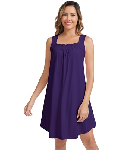 Image of NACHILA Nightgowns for Women-Viscose Made from Bamboo, Soft Sleepshirts Sleeveless Sleepwear Cooling Nightdress S-XL