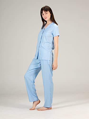 Image of Evolove Women's Polyester Half Sleeves Collared Night Suit Set /Top Pyjama Set Super Soft Comfortable (Nightsuit-Collar-HS-2)
