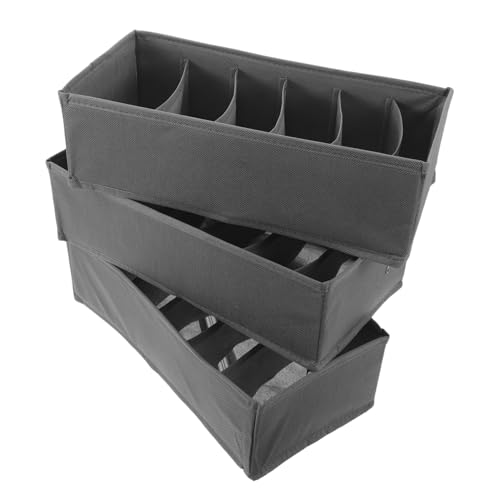 Angoily Organizador de Cajones para Ropa Interior 3 Piezas, Plegable, de Tela, Gris 6 Compartimentos, Tamaño 32 X 16 X 10 Cm, Adecuado para Armario y Dormitorio, Divisores para