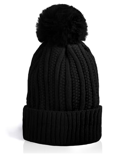 Image of Nollia Women's Pom Pom Knit Winter Beanie for Cold Weather - Warm Fleece - Cable Knit