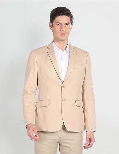 Image of Arrow Men's Red Textured Notch Collar Long Sleeve Formal Polyester Slim Fit Blazer