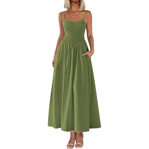 Robe maxi à bretelles spaghetti et col carré avec poches pratiques