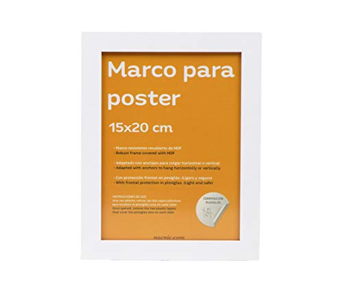 Nacnic Marco Blanco para Fotos, Posters, láminas, Diplomas. Tamaño(15x20 cm).Robusto de MDF y Frontal de plexiglas.Marco Blanco para Colgar