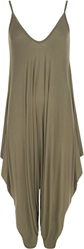 Image of WearAll Women's Lagenlook Strappy Baggy Harem Jumpsuit Dress Top Playsuit - Green - 12-14