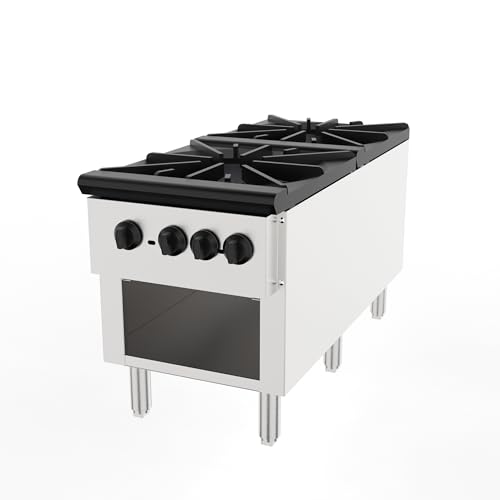 Image of Commercial Gas Stove with Cabinet, 2 Burners Propane and Natural Gas Stove, Stainless Steel Hot Plate, Commercial Cooking Equipment for Restaurant Kitchen, 56,000 BTU