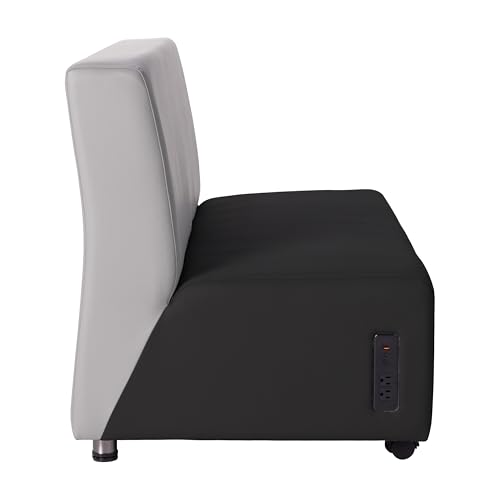 Image of FDP Pro Series Upholstered Armless Mobile Sofa with Tech Outlet, USB Charging and Locking Casters for Portability Commercial Seating for Hotel Lobby, Office, Restaurant, Waiting Room - Black /Gray