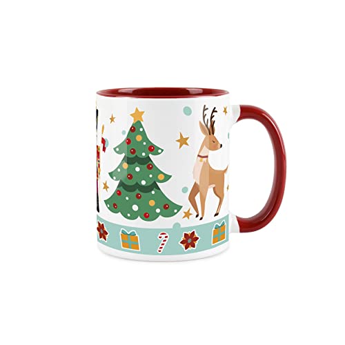 Nutcracker Suite Ballet Christmas Mug - White and Red Xmas Reindeer Festive Tea Coffee Gift Present, Red,white