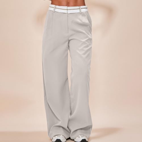 Pants for Women Plus Size High Waist Casual Business Work Wide Leg Pants Baggy Lightweight Comfy Trousers with Pocket4