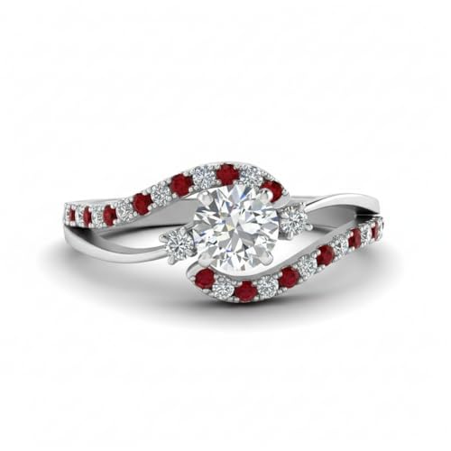 Image of Choose Your Gemstone Swirl 3 Stone Diamond CZ Engagement Ring 925 Sterling Silver Round Shape Side Stone Engagement Rings for Women, Girls and Ladies US Size 4 to 12