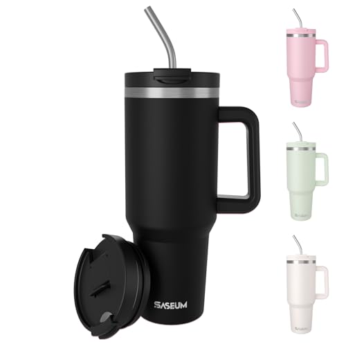 Image of SASEUM 40 oz Tumbler with Handle & Lid, Vacuum Insulated Travel Mug (Purple, 40 Ounces)