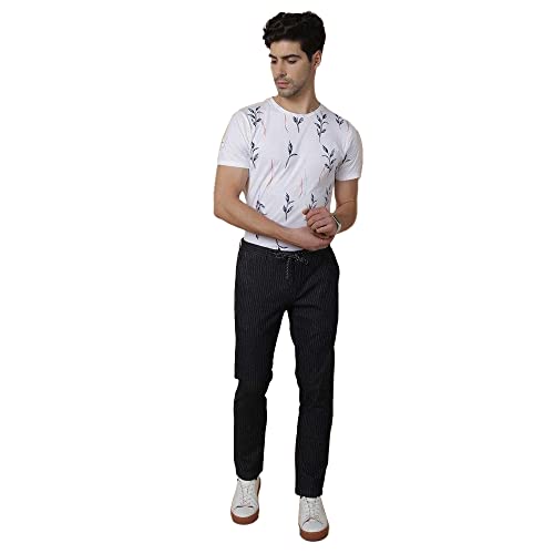 Image of Blackberrys Men Navy Vertical-Stripes Trousers
