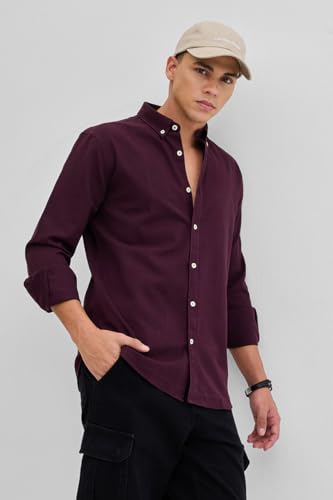 Image of SNITCH Men Casual Shirt College Wear | Slim Fit Full Sleeve Button-Down Collar Plain Style | Breathable Cotton Twill Fabric & Smooth Texture for Everyday Use