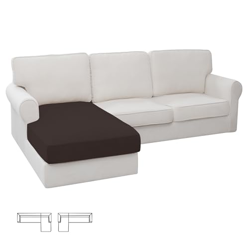 Image of Easy-Going Stretch 1 Piece Chaise Lounge Cushion Slipcover | Sectional Couch Covers L Shape Separate Cushion Couch Seat Chaise Cover for Both Left /Right Sectional Couch Chocolate