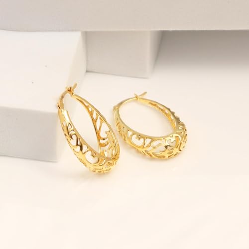 Image of TRUESILVER ACPL 925 Sterling Silver BIS Hallmarked Filigree Hoop Earrings for Women & Girls | Lightweight Designer Oval /Round Hoops | Everyday Wear | Gift for Her
