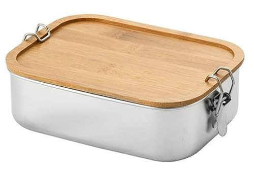 LONGMUN アイスクリーム容器 弁当箱 ランチボックス お弁当箱 竹製蓋 ステンレス製アイスクリーム保存容器 冷凍庫用 再利用可能 角型 四角アイスクリームデザート用 ふた付き密閉 ステンレス オーブン 冷凍 食洗器 使用OK保存容器 携帯に便利 大容