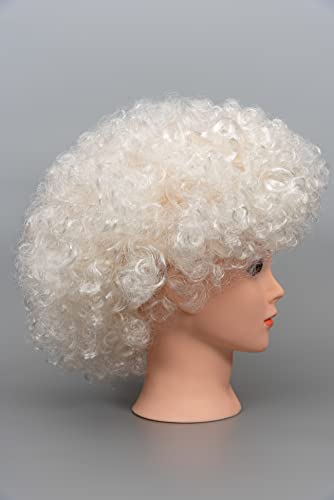Na White Curly Afro Wig Fancy Dress Party Costume Accessory Disco Clown Unisex 70S #TOP3