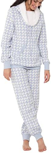 PajamaGram Womens Pajamas Plush Fleece - Warm Pajamas for Women, Blue, M, 8-10