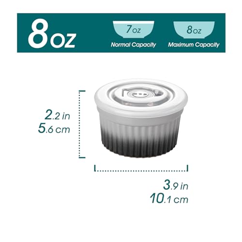 vancasso Ramekiny z pokrywkami, 6 x 260 ml, ramekiny i foremki do dmuchania z porcelany, Ramekin Creme Brulee do babeczek i ciast, ramekin, piekarnik do kremów, sos, owoce, Ø10,1 cm - szary