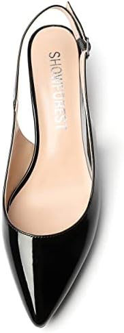SHOWFOREST Women's Black 1.5 Inch Patent Slingback Low Heel Kitten Buckle Pointed Toe Pumps Office Work Dress Shoes Size 8.5 - Zapatos de Vestir para Mujer | Image 2