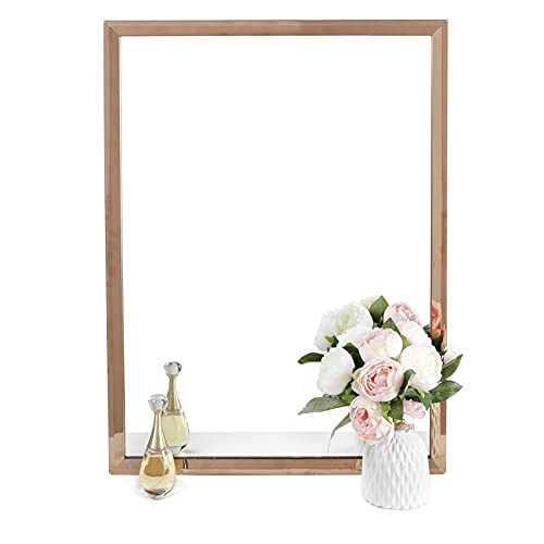 Fabrok Wall Mirror 24X32 Inch For Bathroom, Rectangular Rounded Corners Hanging Mirror With Stainless Steel Frame, Decorative Wall Mounted Mirrors For Living Room(Rose Gold) #TOP3