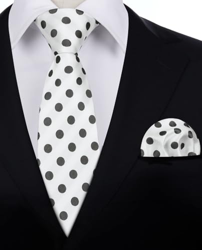 Image of HISDERN Polka Dot Ties for Men Classic Silk Ties and Pocket Square Formal Business Necktie Handkerchief Wedding Party