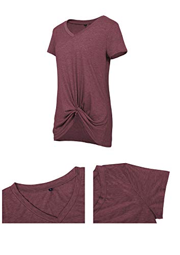 SHIBEVER Womens Tops V-Neck Summer Shirts Casual Loose Short Sleeve Front Knotted Twist T Shirts Tunics - Thumbnail 6