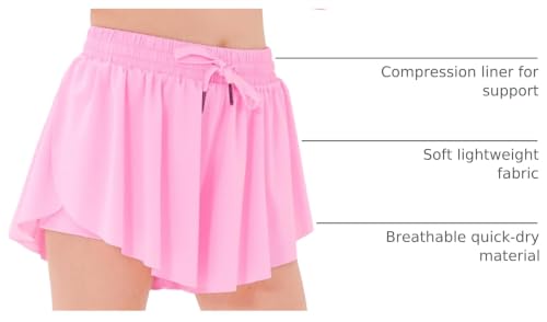 Image of Stelle Girls Flowy Shorts with Pockets Athletic Running Skirt High Waist Butterfly 2 in 1 Sports Short 5-16 Years