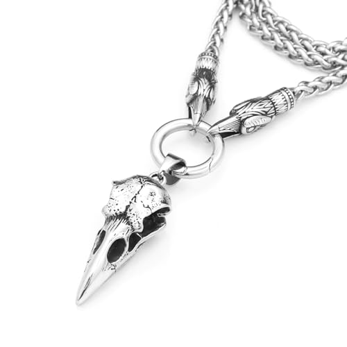Collier viking homme pendentif crâne de corbeau idée cadeau bijoux amulette nordique