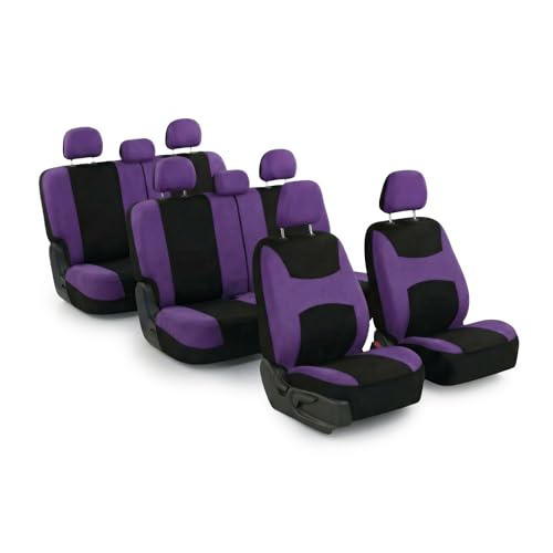 FH Group Automotive Seat Covers Light & Breezy Flat Cloth Seat Cover Three Row Set Purple, Airbag and Split Rear Car Seat Cover Universal Fit Interior Accessories Cars Trucks SUV Car Accessories
