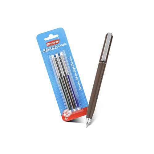 Image of Reynolds JETTER CLASSIC Ball Pen SET - 3 PENS BLUE | MULTI BODY COLOR BALL PEN WITH COMFORTABLE GRIP |BLUE BALL PENS FOR WRITING | PEN FOR PROFESSIONALS | 0.7 mm TIP SIZE