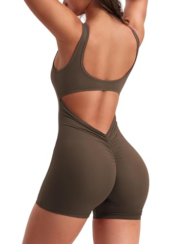 YEOREO One Piece Workout Jumpsuits for Women Backless Tummy Control