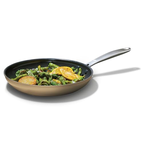 Image of OXO Enhanced 10 inch Nonstick Frying Pan Skillet, Ceramic PFAS-Free Cookware, Stainless Steel Handle, Eggs & Omelets, Dishwasher & Oven Safe, Biscuit Brown