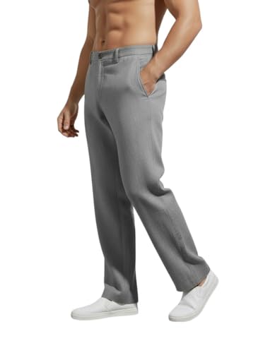 Image of Linen Pants for man | Lower for man | Chinos for Casual Wear |Straight fit Trouser for Men | Elastic Waist Brethable Summer Pants for Regular, Office Wear