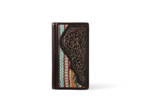 ARIAT Men's Leather Rodeo Wallet with Floral Tooled Design and Wool Southwestern Pattern