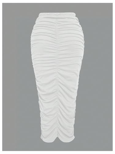 GORGLITTER Women's Casual Ruched High Waisted Bodycon Maxi Skirt Stretchy Solid Long Pencil Skirts2