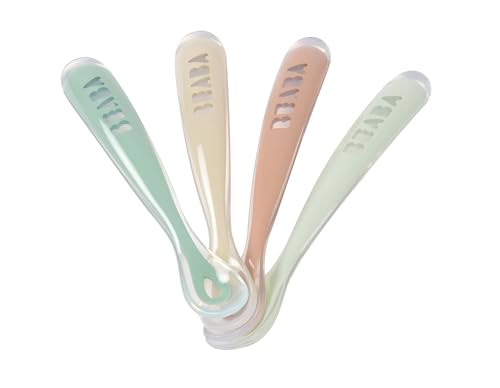 Image of BEABA Baby's First Foods Spoon Set, Original Silicone Baby Spoons, Pack of 4 Baby Gift Set, BPA Lead & Phthalate Free, (Sage)