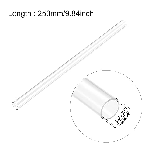 Image of uxcell Polycarbonate Rigid Round Clear Tubing 8mm(0.31 Inch) IDx10mm(0.39 Inch) ODx250mm(9.84 Inch) Length Plastic Storage Transparent Tube with Black Lids 2pcs