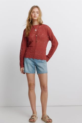 Springfield Basic Pointelle Sweater Pull pour Femme, Rouge, M – vue 3