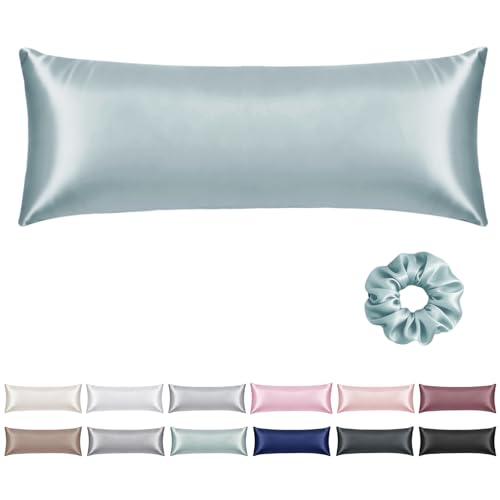 Vielit Satin Body Pillow Pillowcase 1pc,Silky Body Pillow Cover Similar to Silk Pillow Cases Soft Body Pillow Case 20x54 & Envelope Closure,Gift for Women Men Sage Green & 1 Satin Scunchie